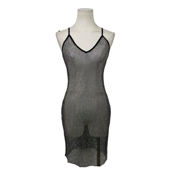 Hot & Delicious Women’s Black Sheer Mesh Dress Stretchy Design Size L - New - Picture 2 of 10
